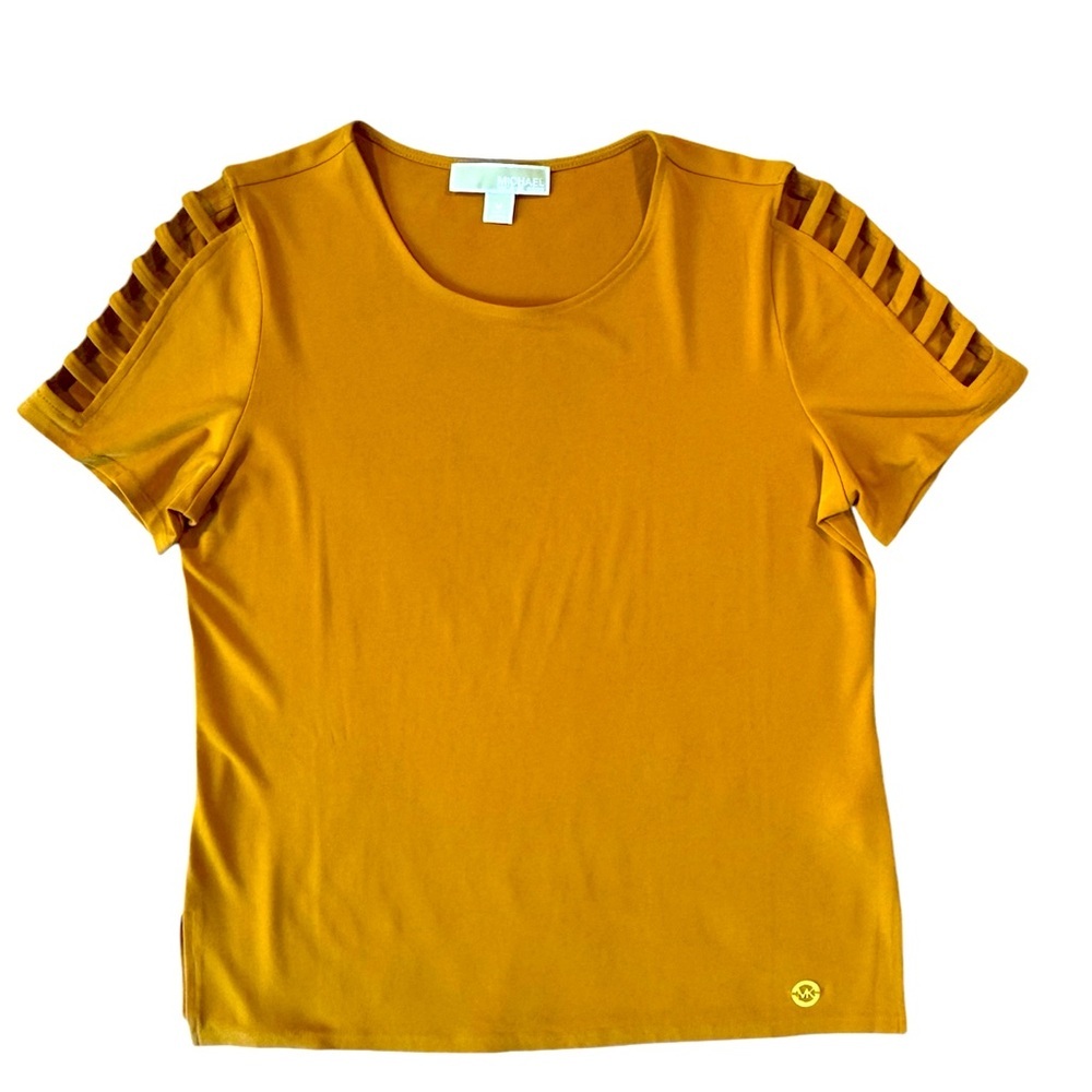 Michael Kors Medium Women Marigold Mustard Top Shirt Open Ladder Sleeve